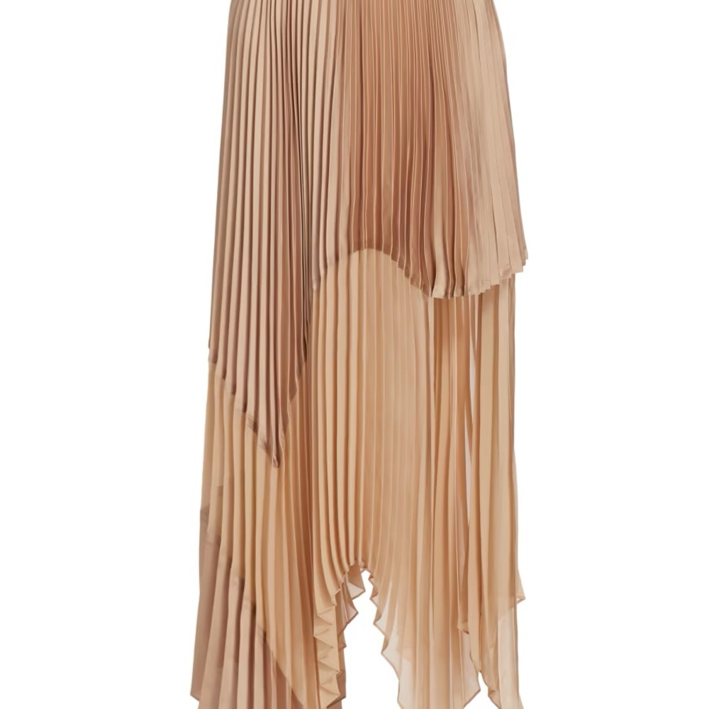 Alice & Olivia FRALEY SUNBURST PLEATED ASYMMETRIC MIDI SKIRT